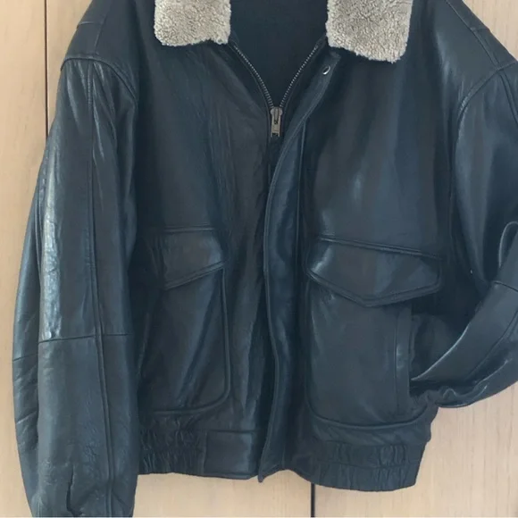 Hugo Boss Black Soft Leather Removeable Sheepskin Collar Bomber Jacket Men's 46 - Picture 4 of 16